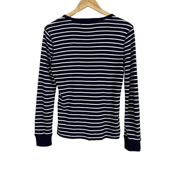 LAUREN JEANS CO. NAVY BLUE STRIPED V-NECK LONG SLEEVE TOP - Picture 5 of 7